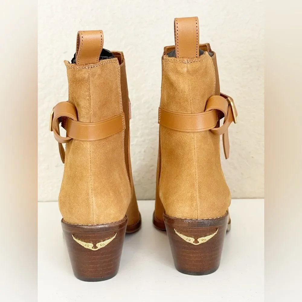 Zadig & Voltaire Tyler Suede pointed toe Western heeled Ankle Bootie FR 39/US 8
